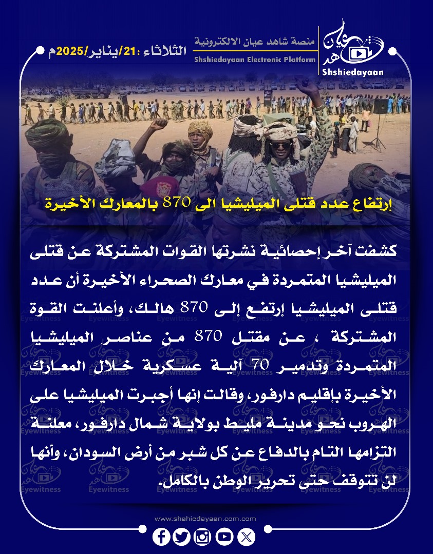 ارتفاع عدد قتلى الميليشيا الى 870 بالمعارك الأخيرة 3 WhatsApp Image 2025 01 21 at 2.13.06 PM